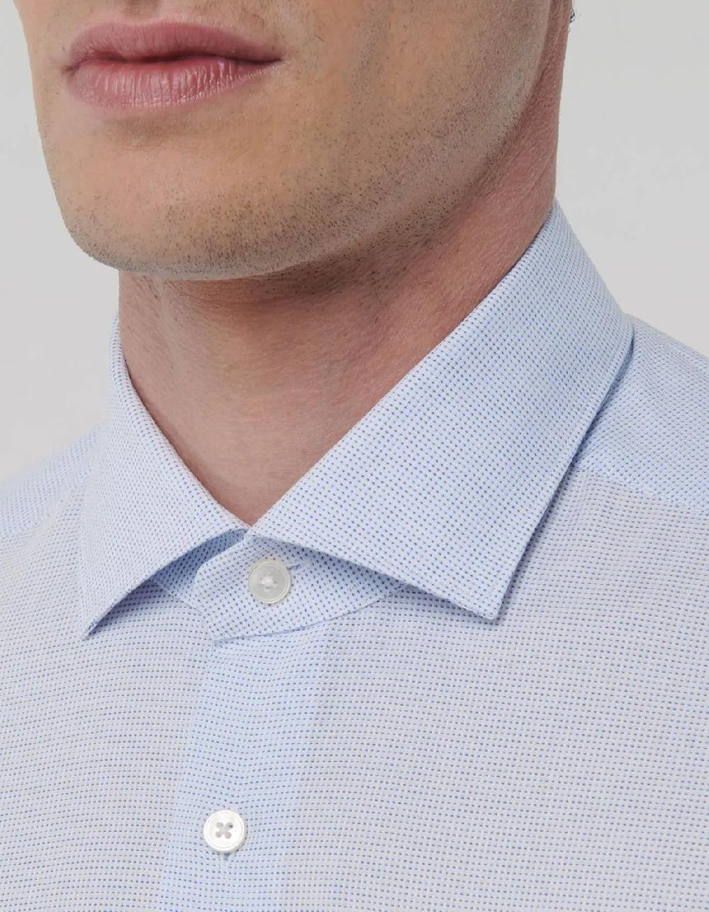 Xacus Camicia Collo francese piccolo Tinta Unita Armaturato Celeste chiaro