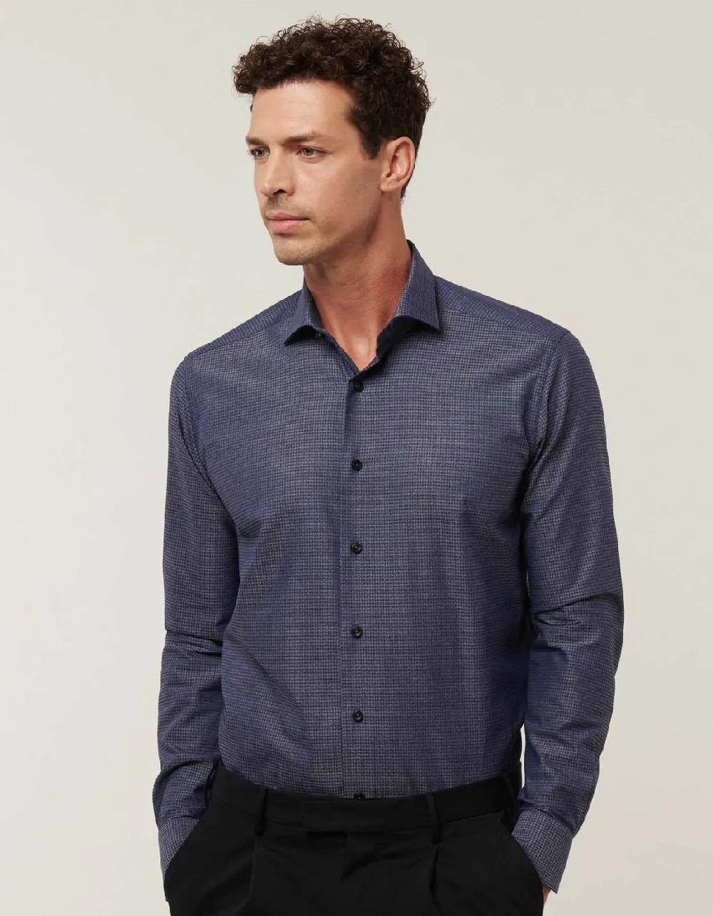 Xacus Camicia Collo francese piccolo Tinta Unita Armaturato Blu scuro