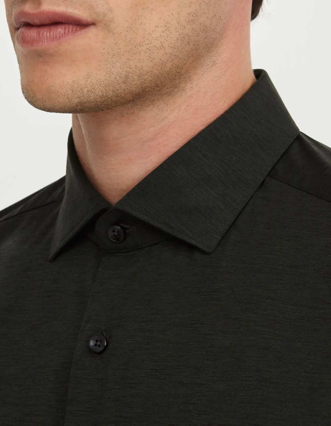 Xacus Camicia Collo francese piccolo Tinta Unita Maglia Verde bosco