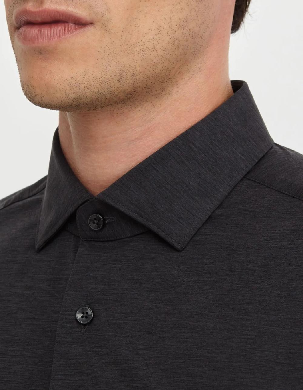 Xacus Camicia Collo francese piccolo Tinta Unita Maglia Grigio melange