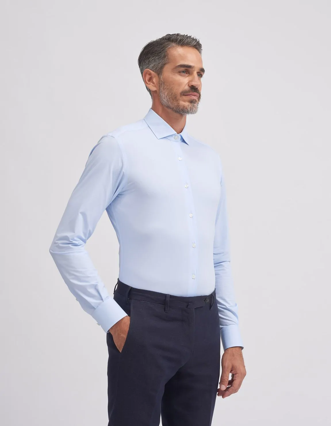 Xacus Camicia Collo francese piccolo Tinta Unita Oxford Celeste chiaro