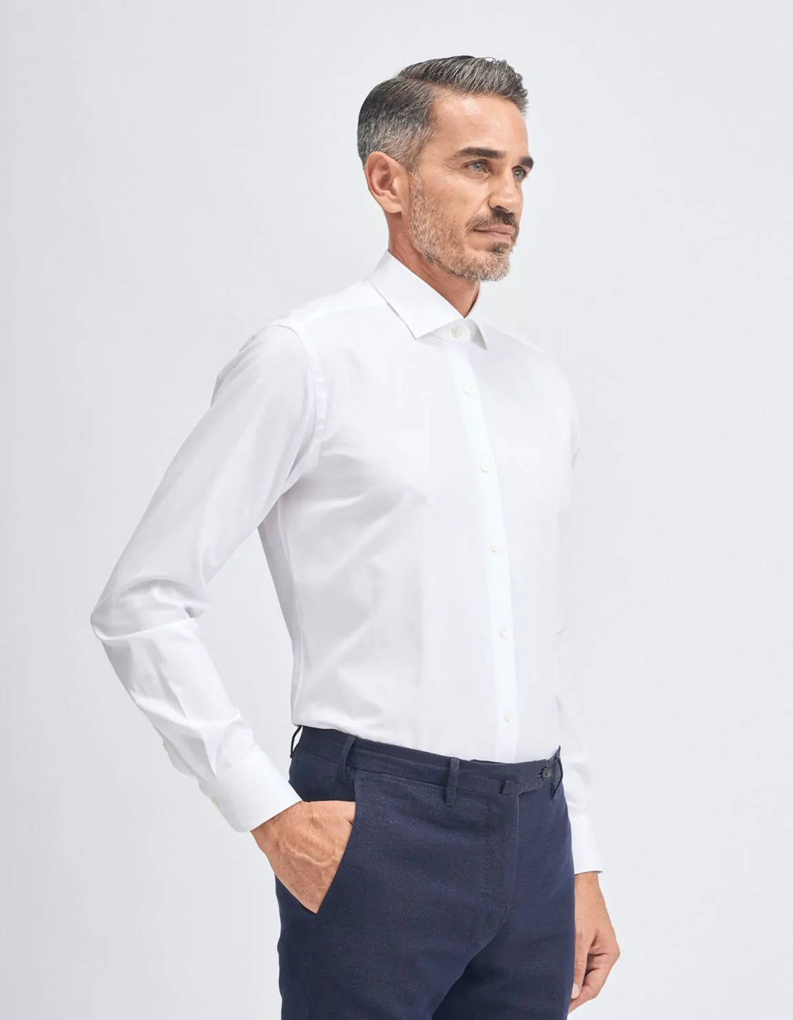 Xacus Camicia Collo francese piccolo Tinta Unita Oxford Bianco