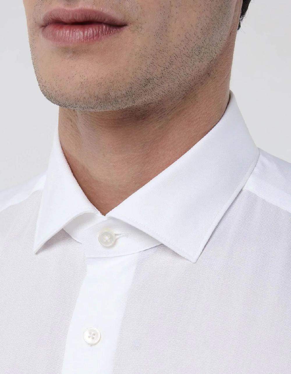 Xacus Camicia Collo francese piccolo Tinta Unita Oxford Bianco