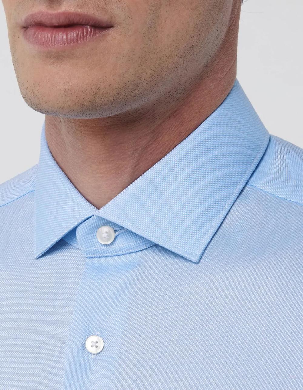 Xacus Camicia Collo francese piccolo Tinta Unita Oxford Celeste