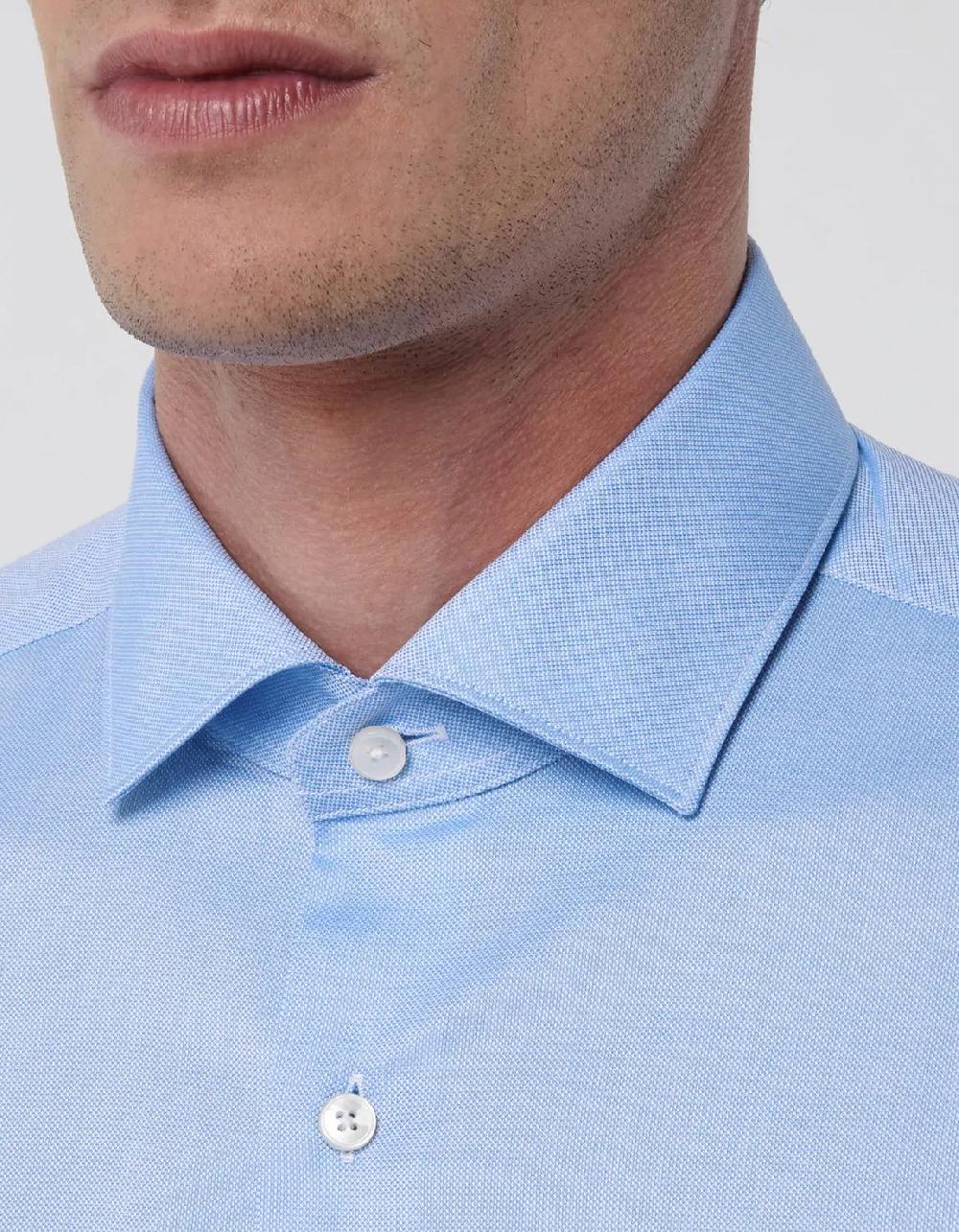 Xacus Camicia Collo francese piccolo Tinta Unita Oxford Celeste scuro