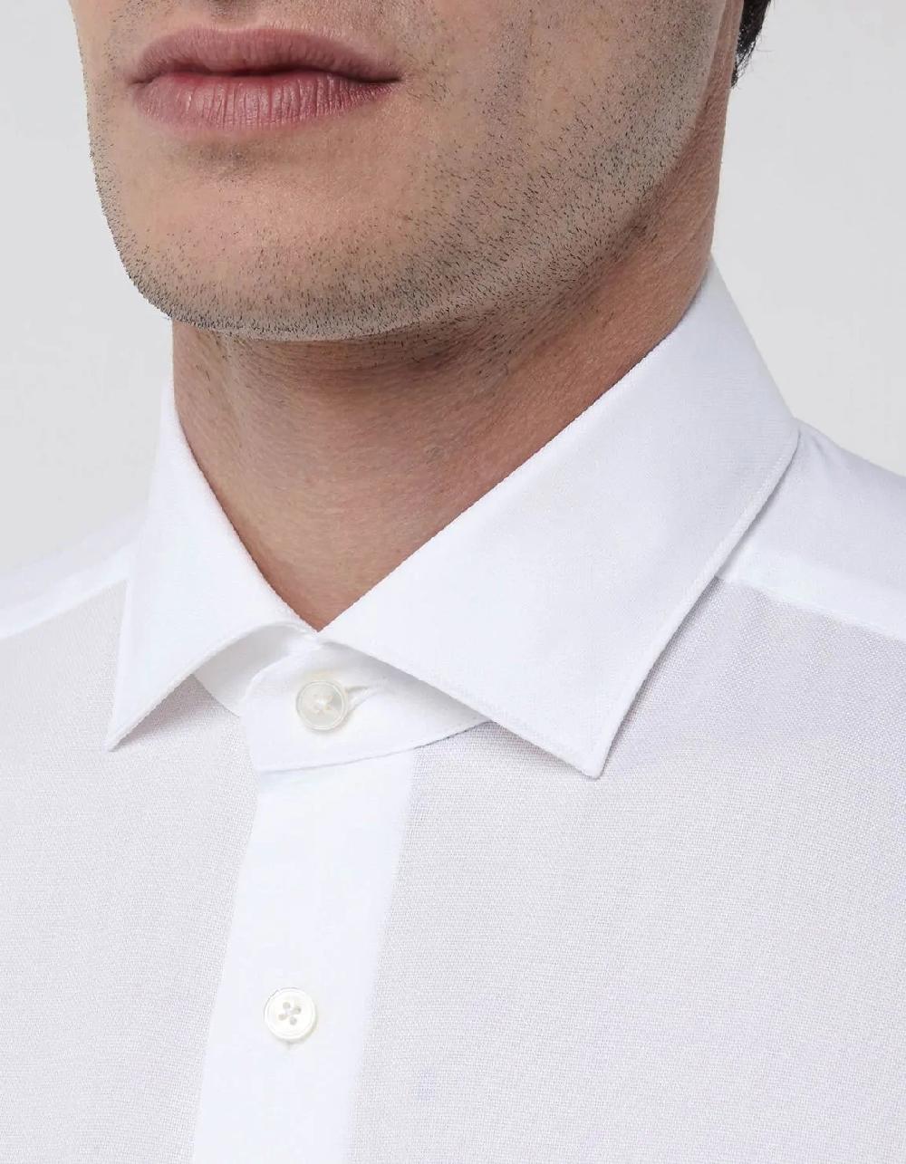 Xacus Camicia Collo francese piccolo Tinta Unita Oxford Bianco