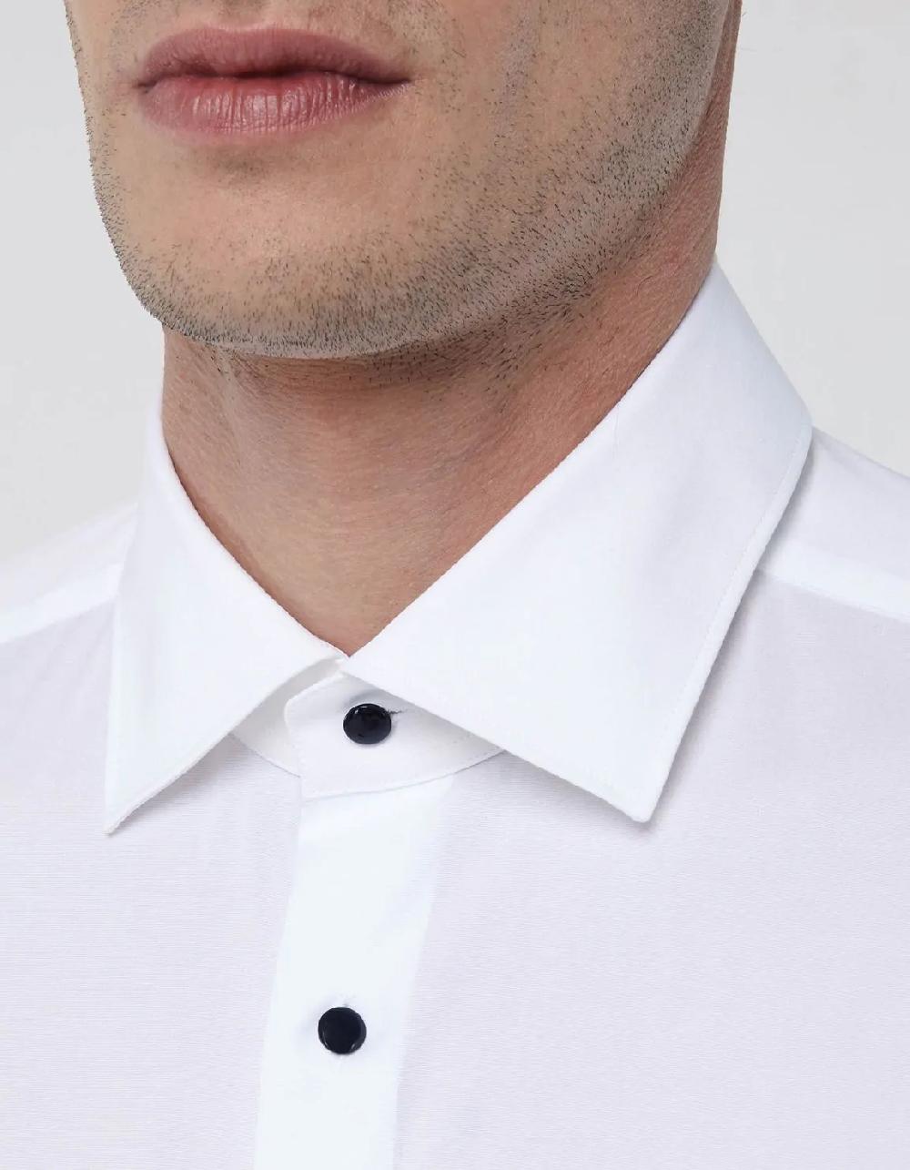 Xacus Camicia Collo francese piccolo Tinta Unita Popeline Bianco