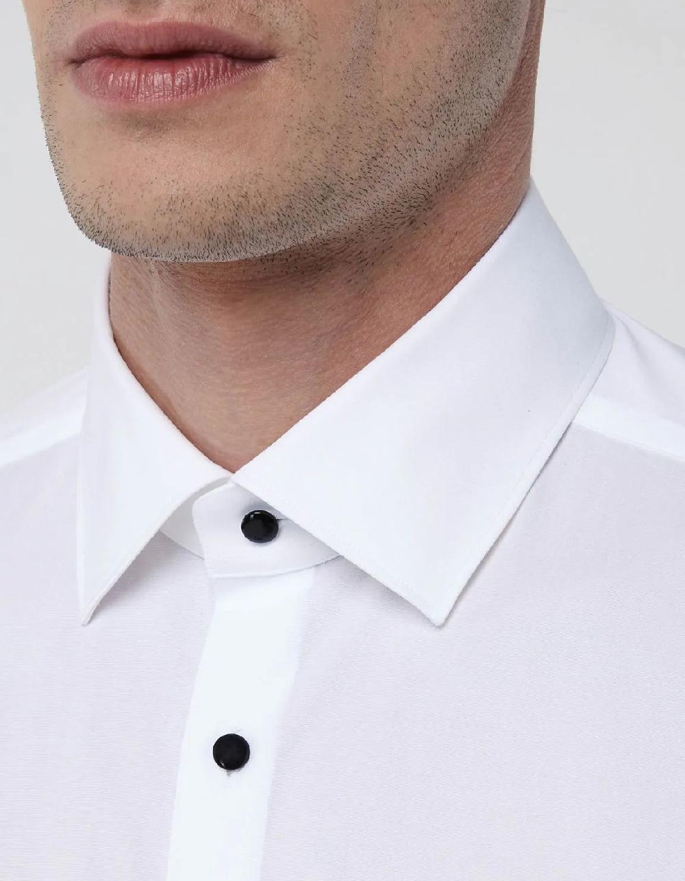 Xacus Camicia Collo francese piccolo Tinta Unita Popeline Bianco