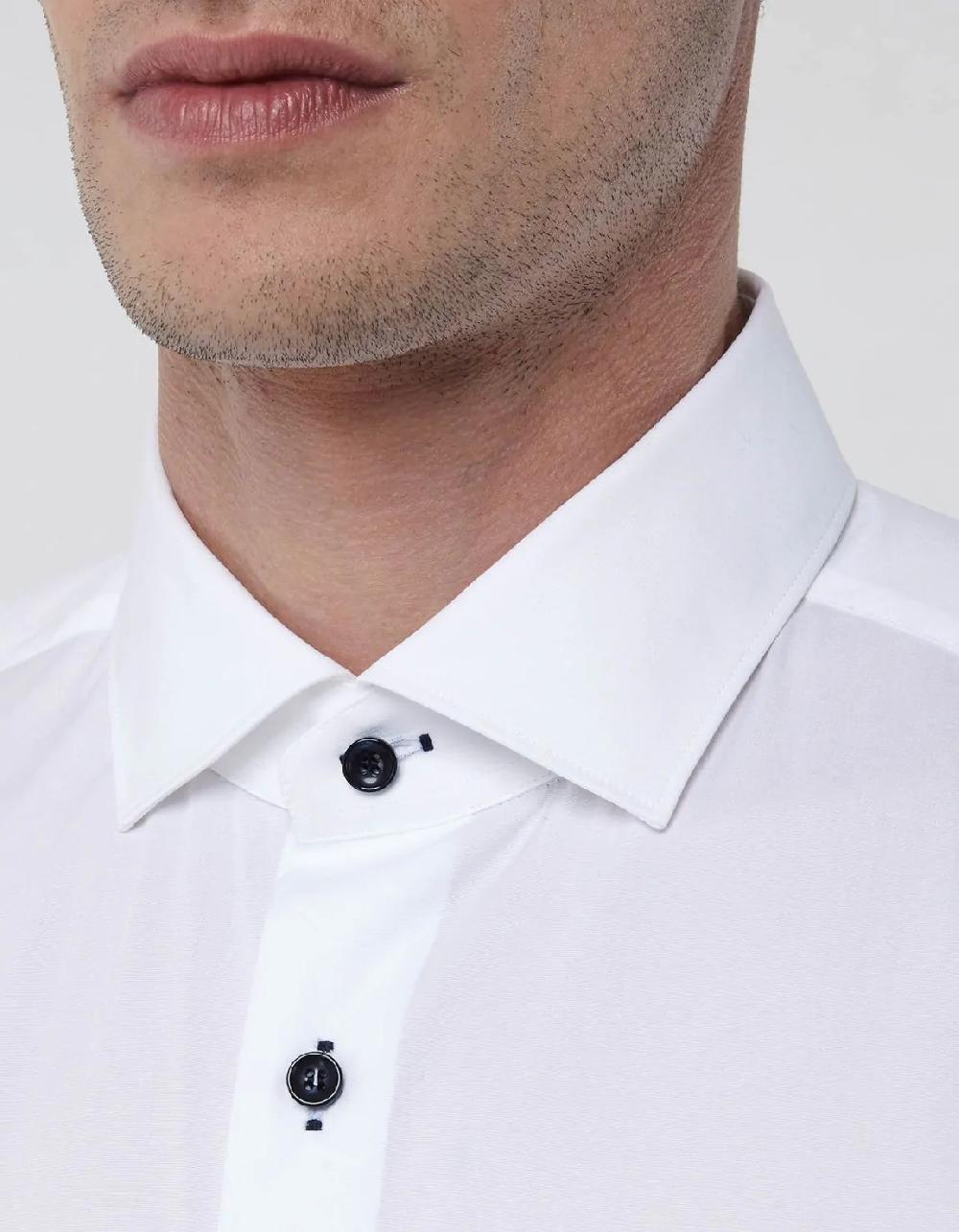 Xacus Camicia Collo francese piccolo Tinta Unita Popeline Bianco