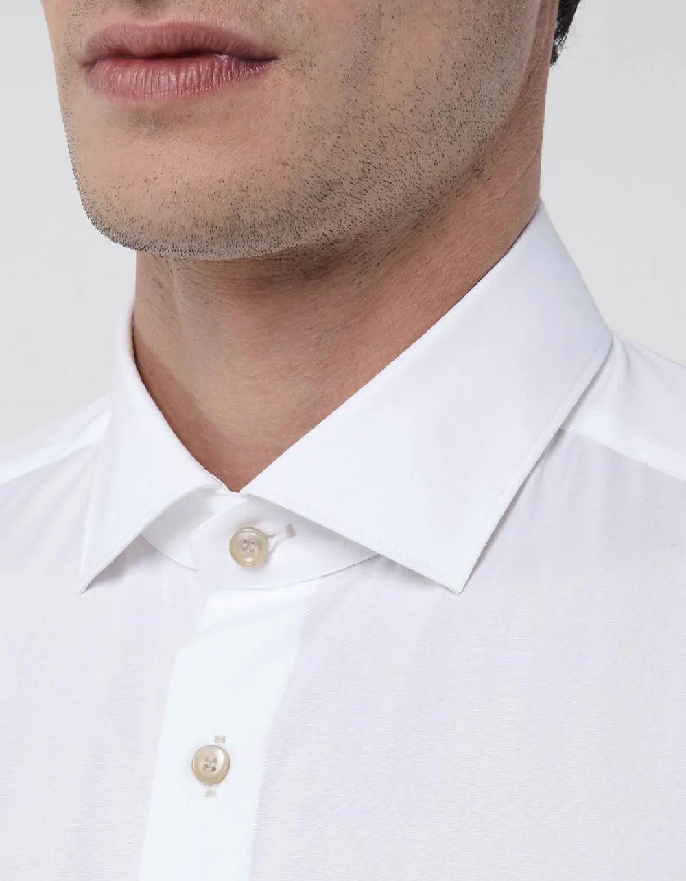 Xacus Camicia Collo francese piccolo Tinta Unita Popeline Bianco