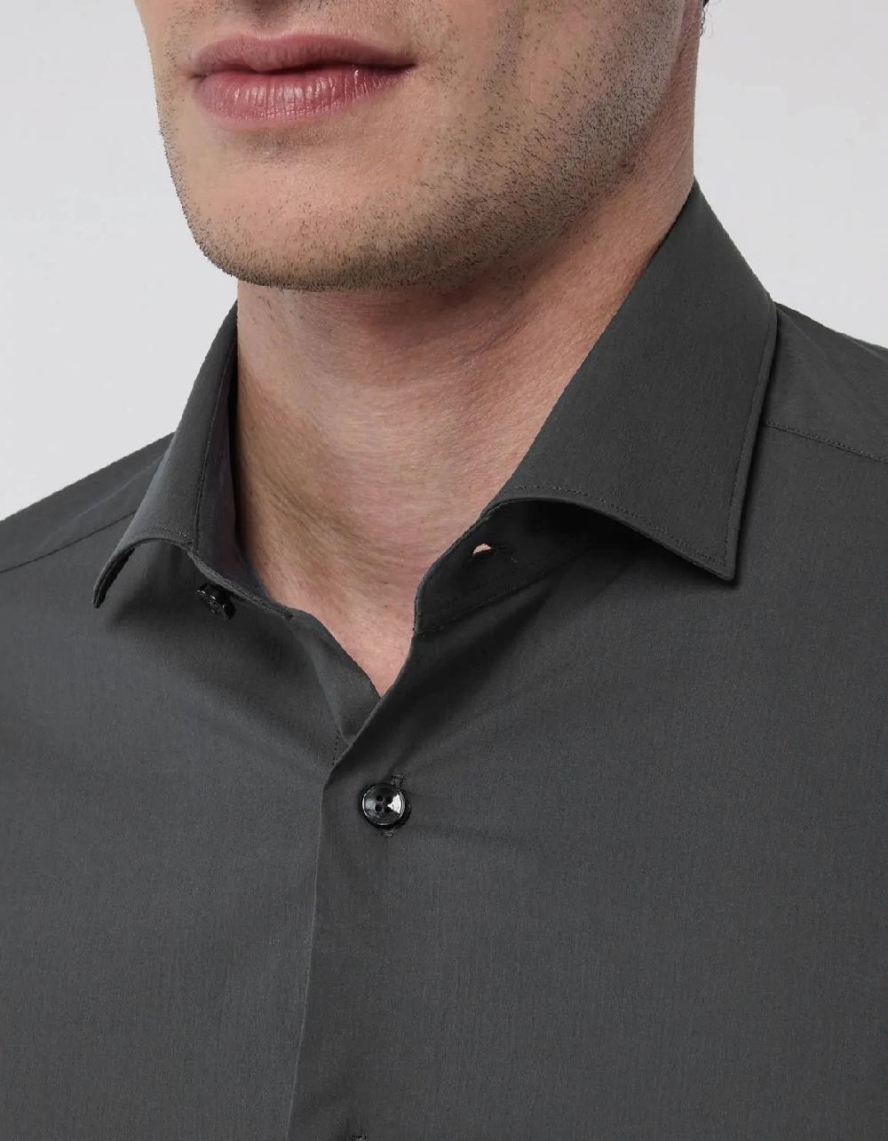 Xacus Camicia Collo francese piccolo Tinta Unita Popeline Grigio scuro