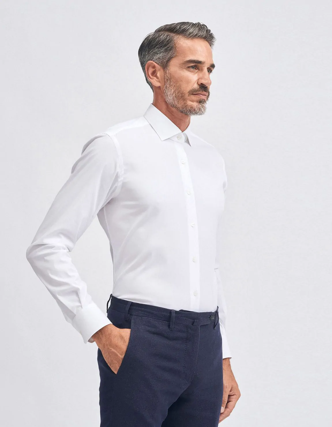 Xacus Camicia Collo francese piccolo Tinta Unita Tela Bianco