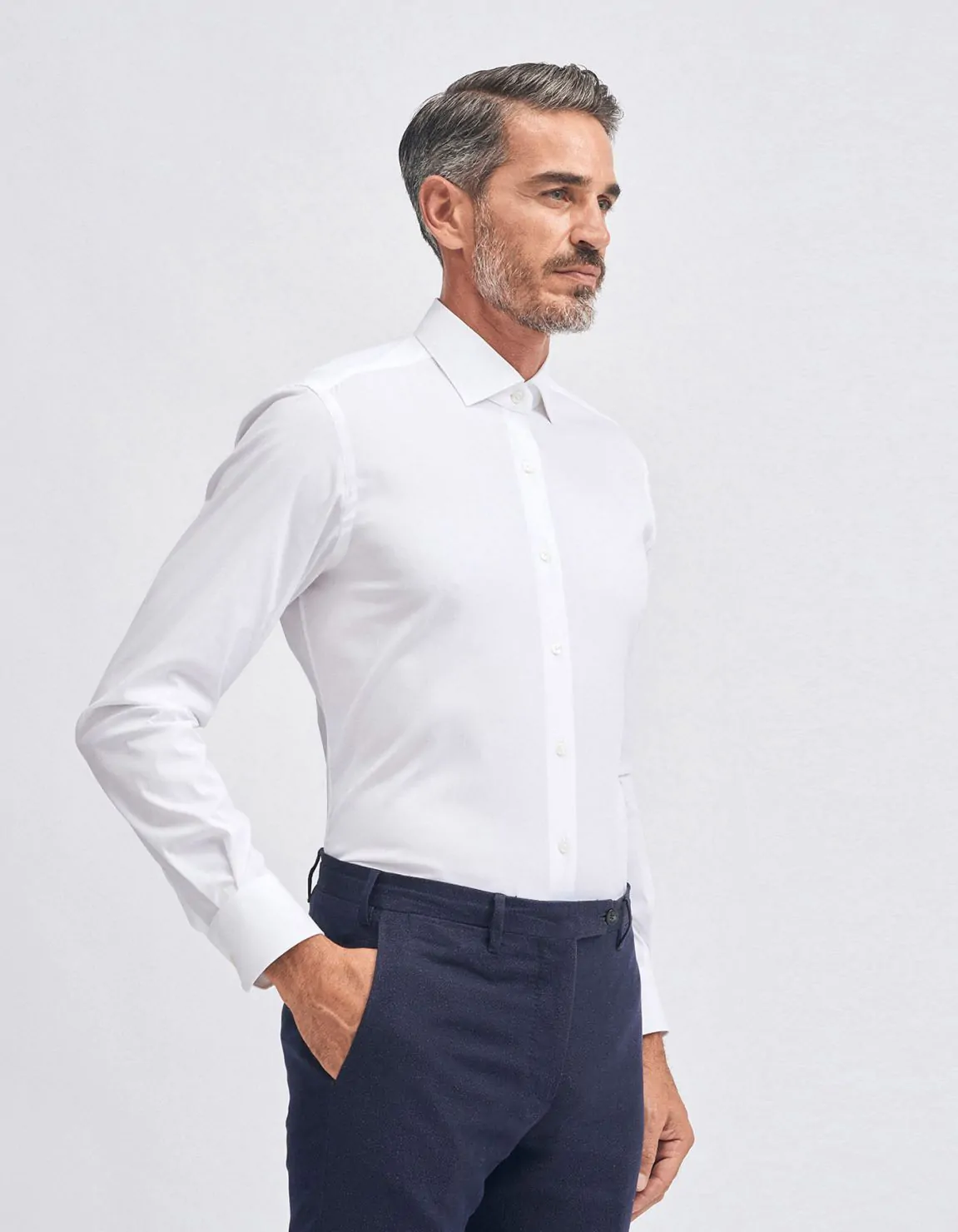 Xacus Camicia Collo francese piccolo Tinta Unita Tela Bianco