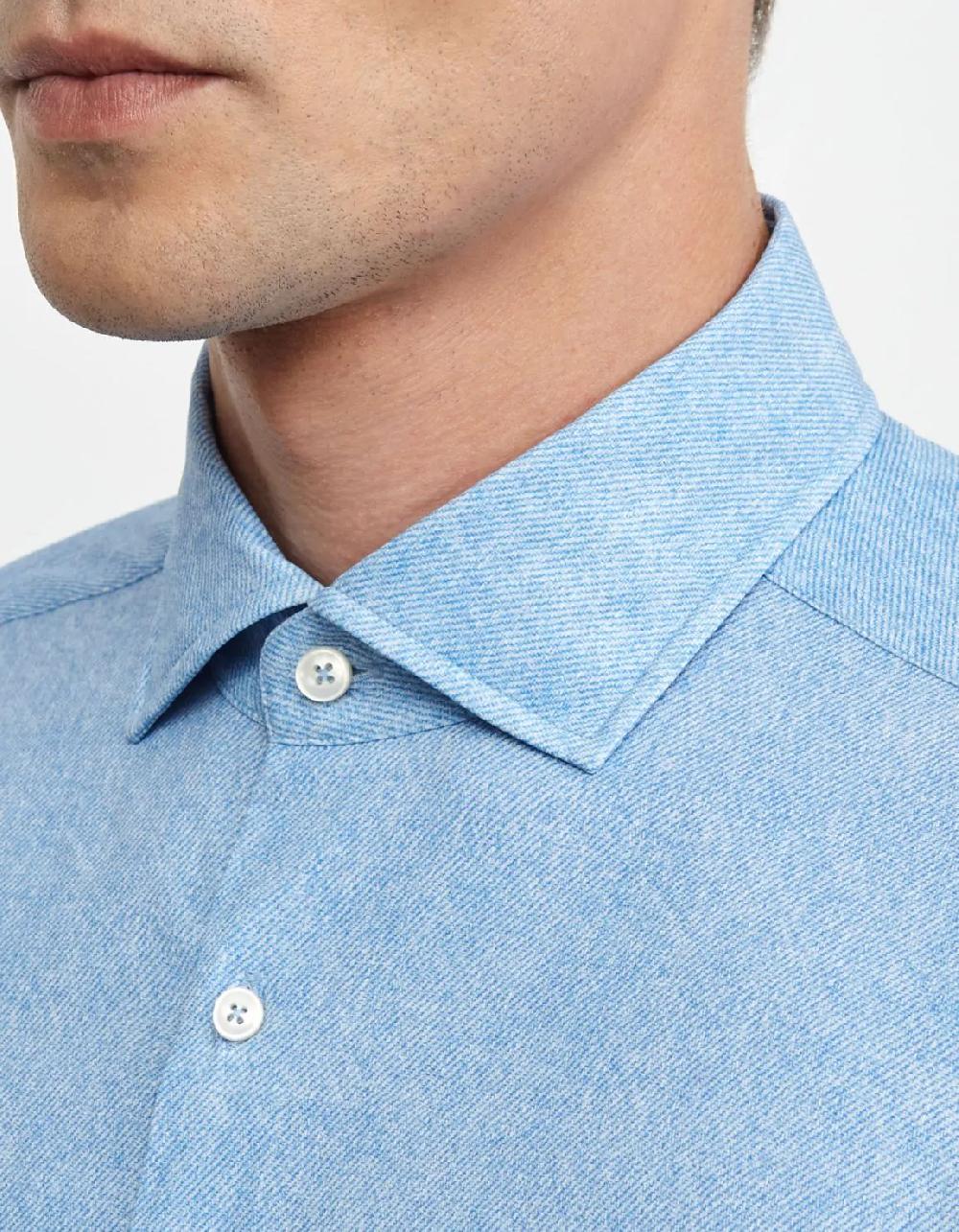 Xacus Camicia Collo francese piccolo Tinta Unita Twill Azzurro