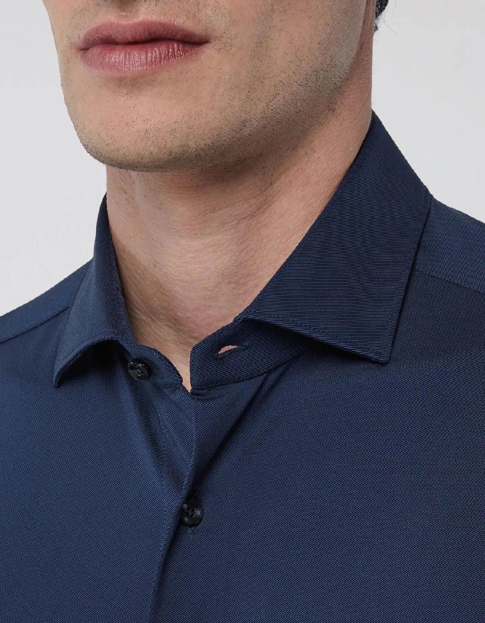 Xacus Camicia Collo francese piccolo Tinta Unita Twill Blu navy