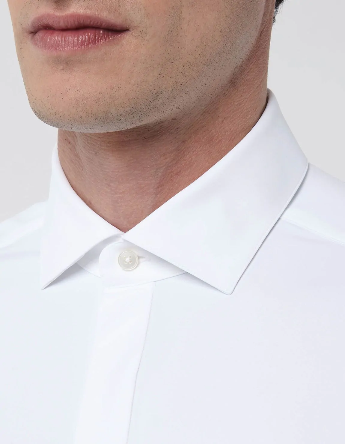 Xacus Camicia Collo francese piccolo Tinta Unita Twill Bianco