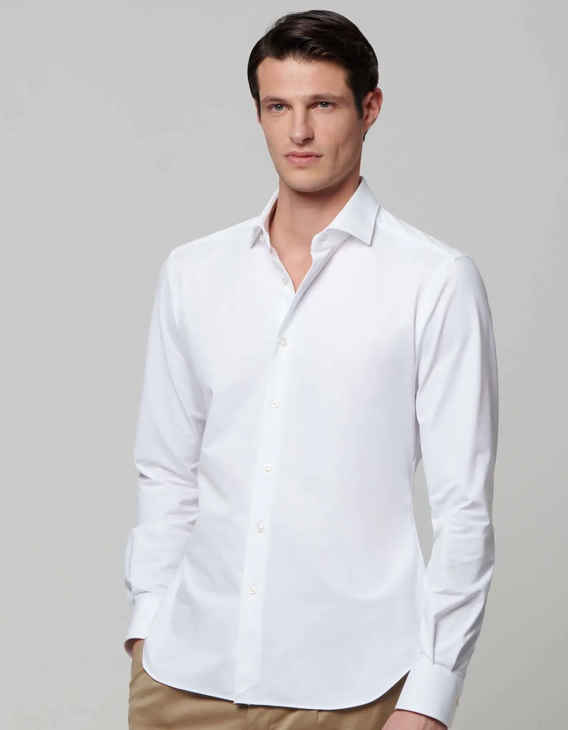 Xacus Camicia Collo francese piccolo Tinta Unita Twill Bianco