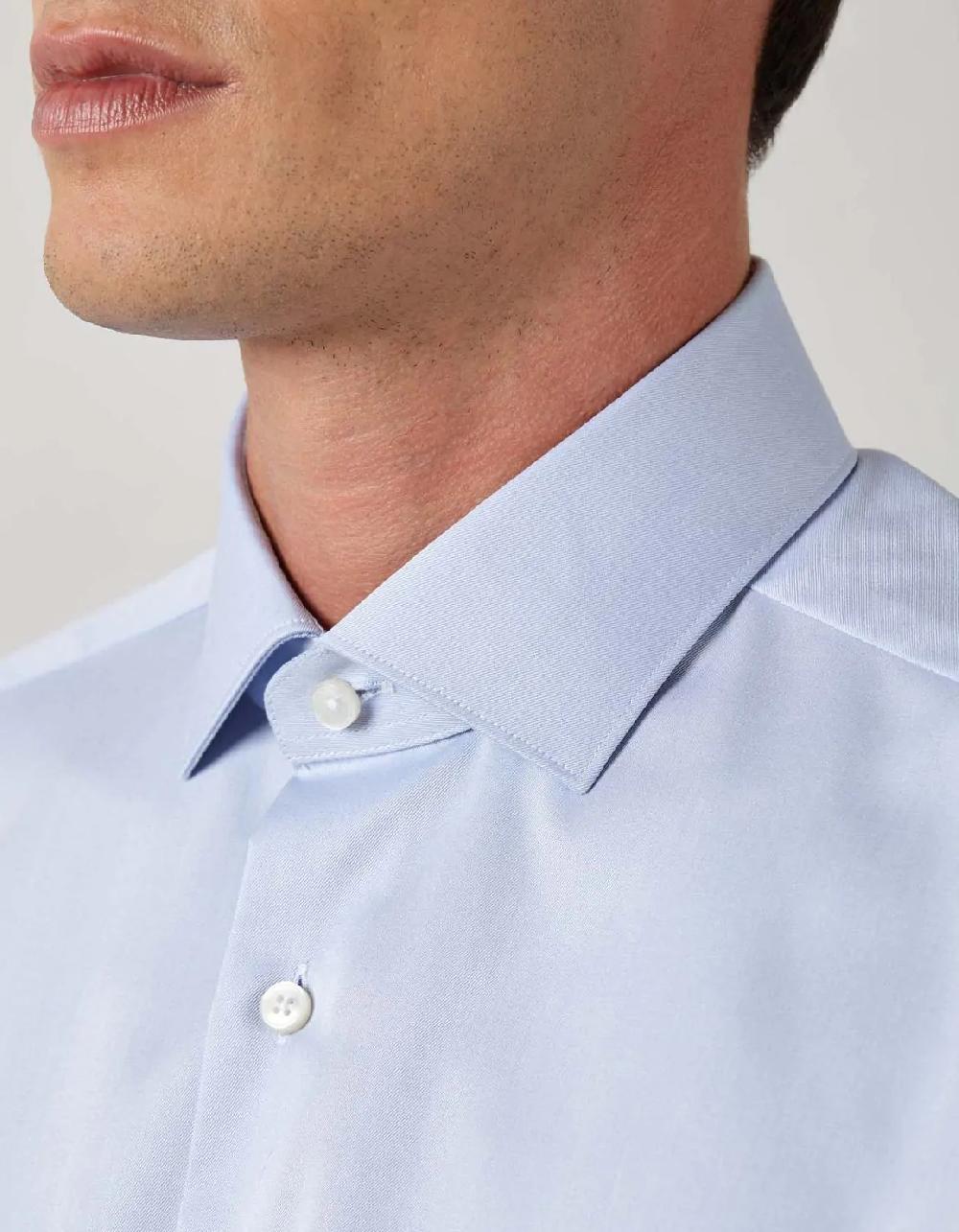 Xacus Camicia Collo francese piccolo Tinta Unita Twill Celeste