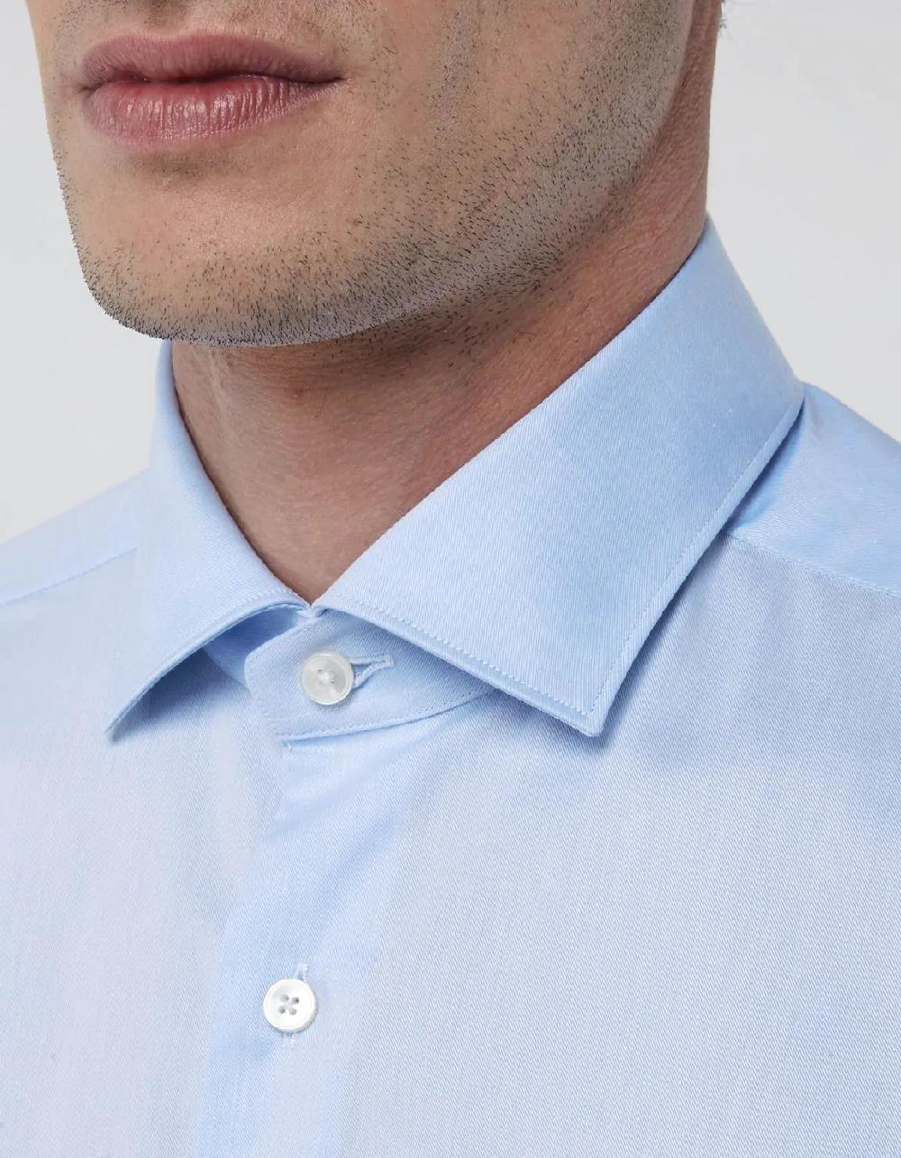 Xacus Camicia Collo francese piccolo Tinta Unita Twill Celeste chiaro