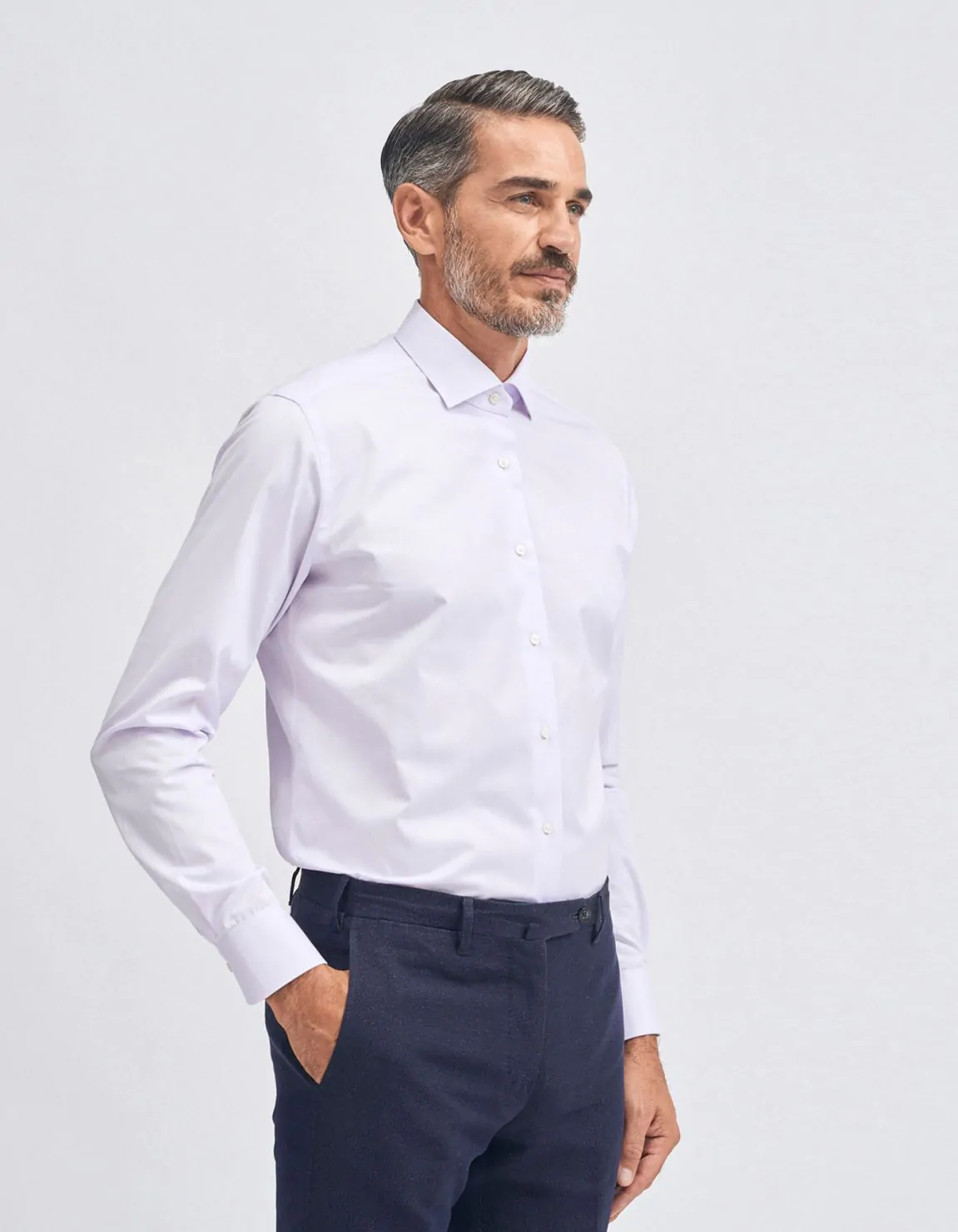 Xacus Camicia Collo francese piccolo Tinta Unita Twill Lilla