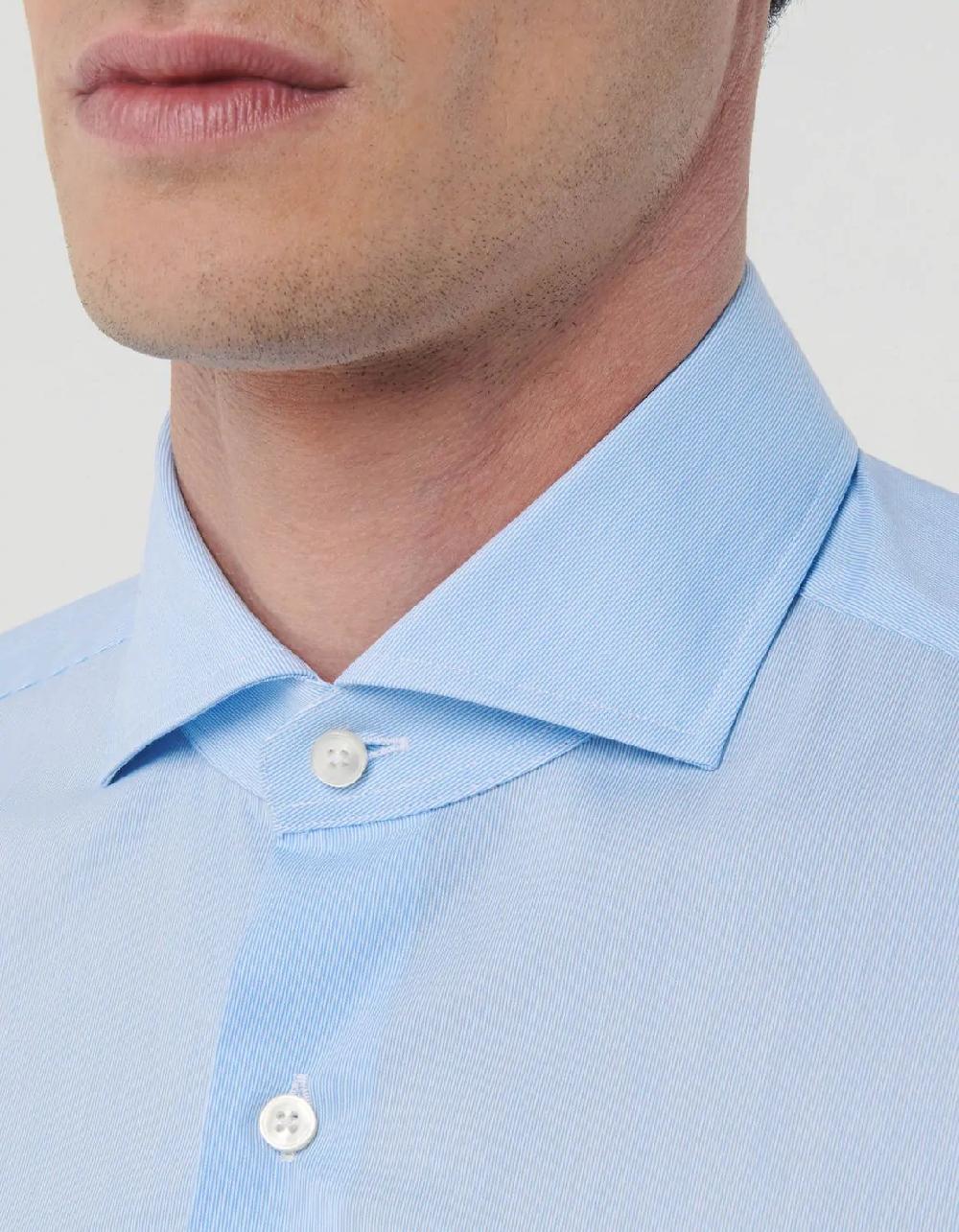 Xacus Camicia Collo francese Righe Popeline Celeste