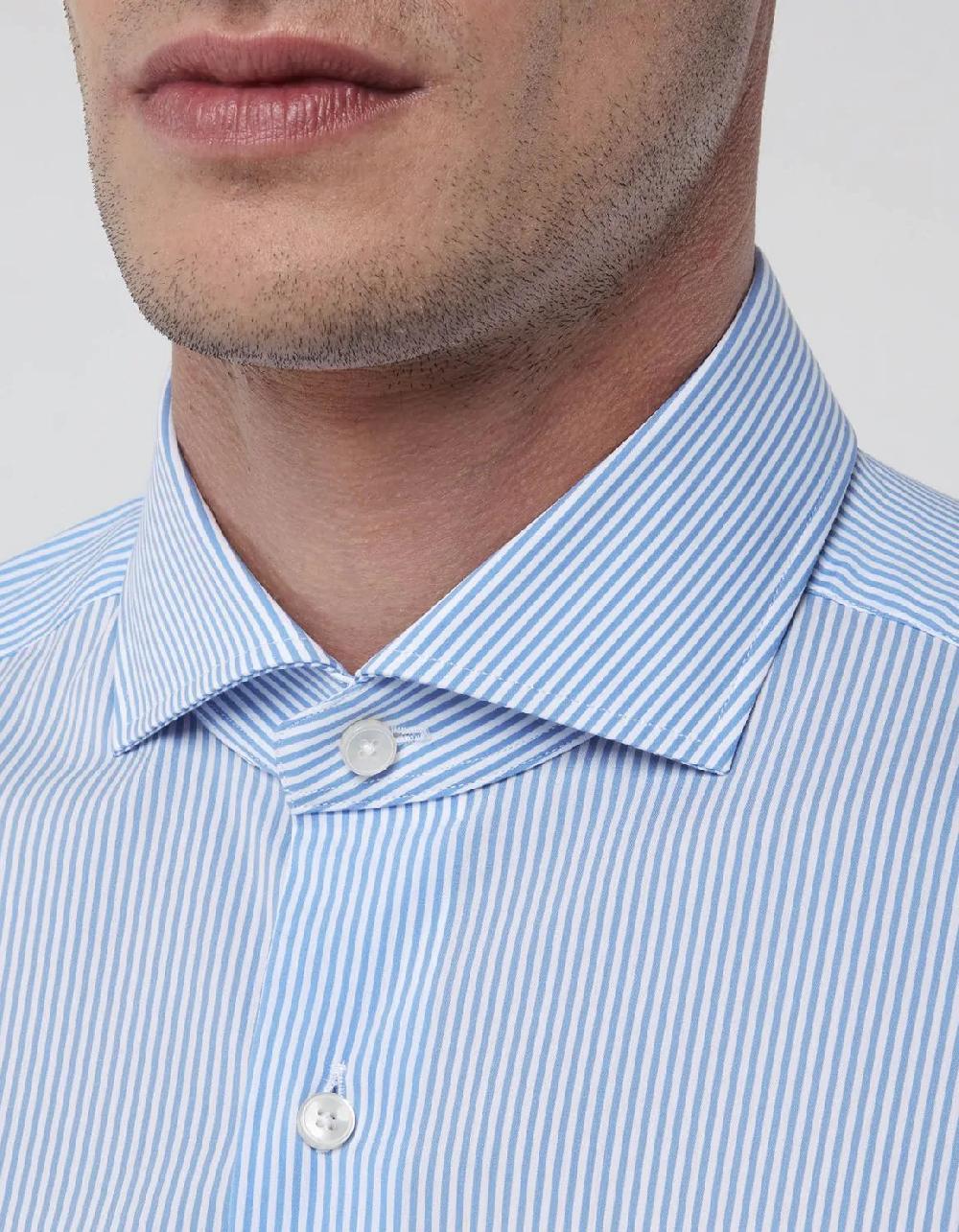 Xacus Camicia Collo francese Righe Popeline Celeste