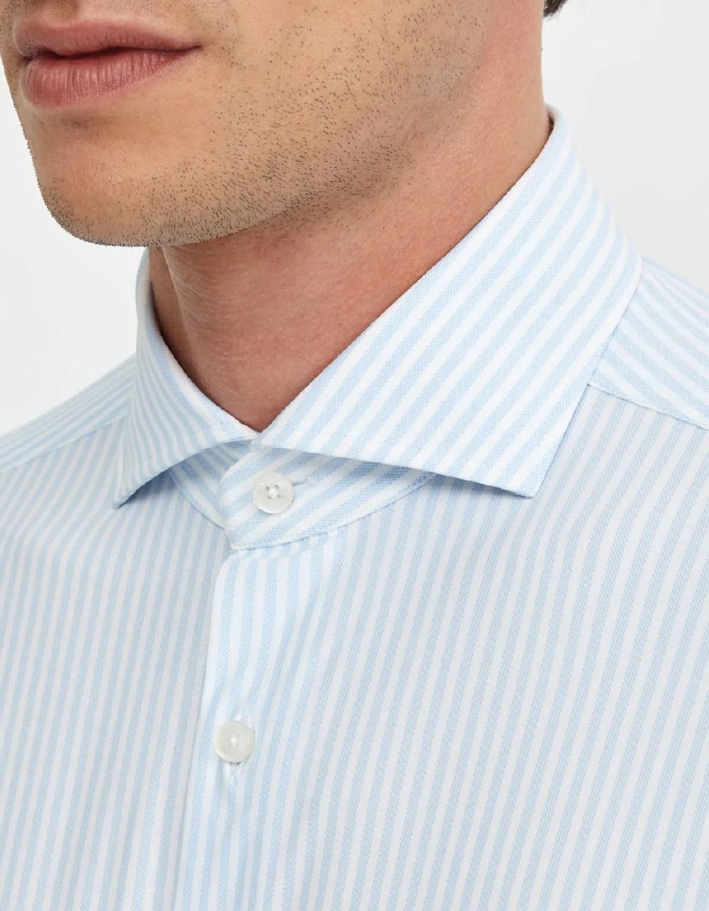 Xacus Camicia Collo francese Righe Twill Celeste chiaro