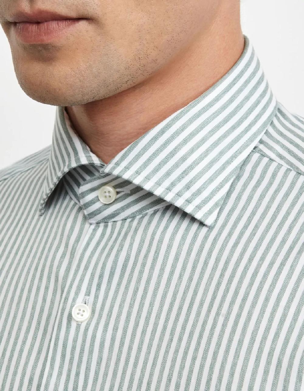 Xacus Camicia Collo francese Righe Twill Verde salvia