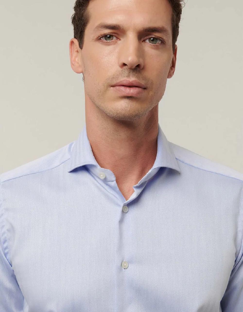 Xacus Camicia Collo francese Tinta Unita Armaturato Celeste chiaro