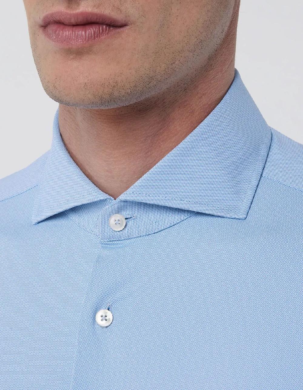 Xacus Camicia Collo francese Tinta Unita Armaturato Celeste scuro