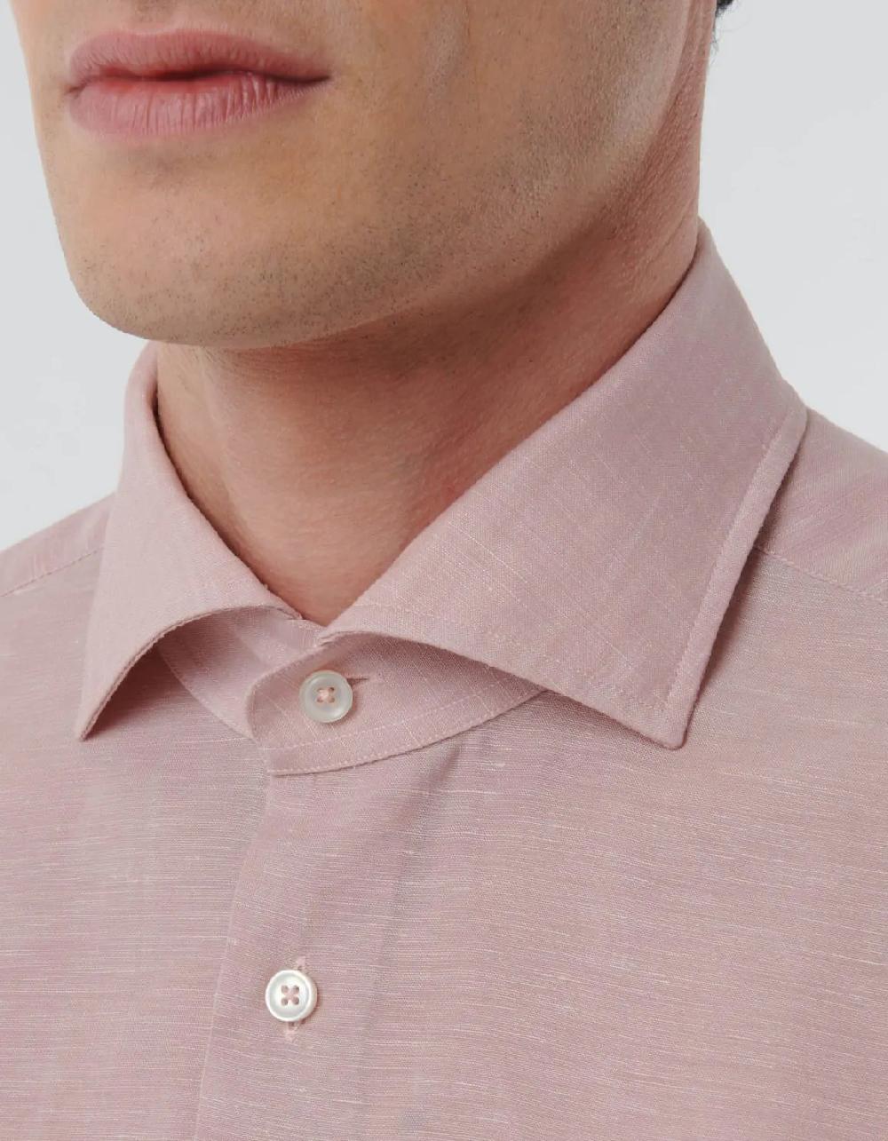 Xacus Camicia Collo francese Tinta Unita Armaturato Rosa antico