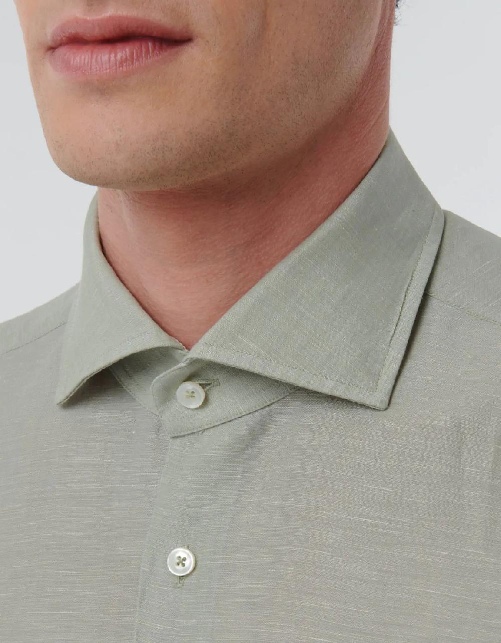 Xacus Camicia Collo francese Tinta Unita Armaturato Verde salvia