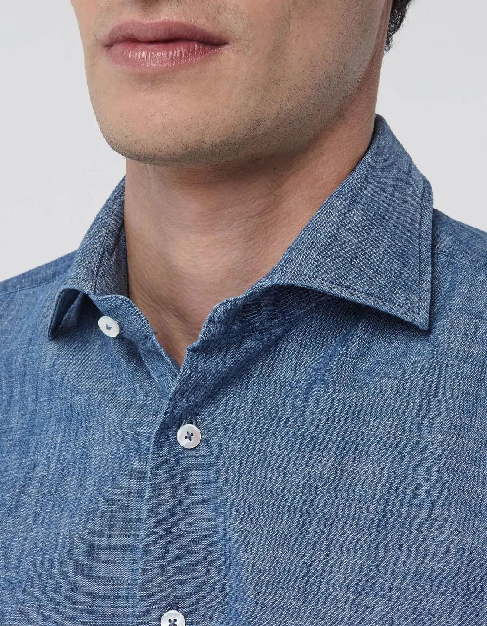 Xacus Camicia Collo francese Tinta Unita Indaco Blue jeans