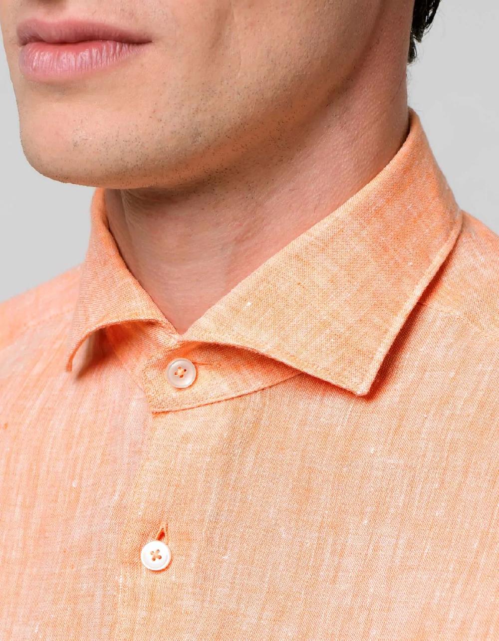 Xacus Camicia Collo francese Tinta Unita Lino Arancione