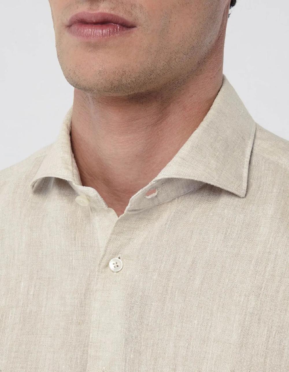 Xacus Camicia Collo francese Tinta Unita Lino Beige