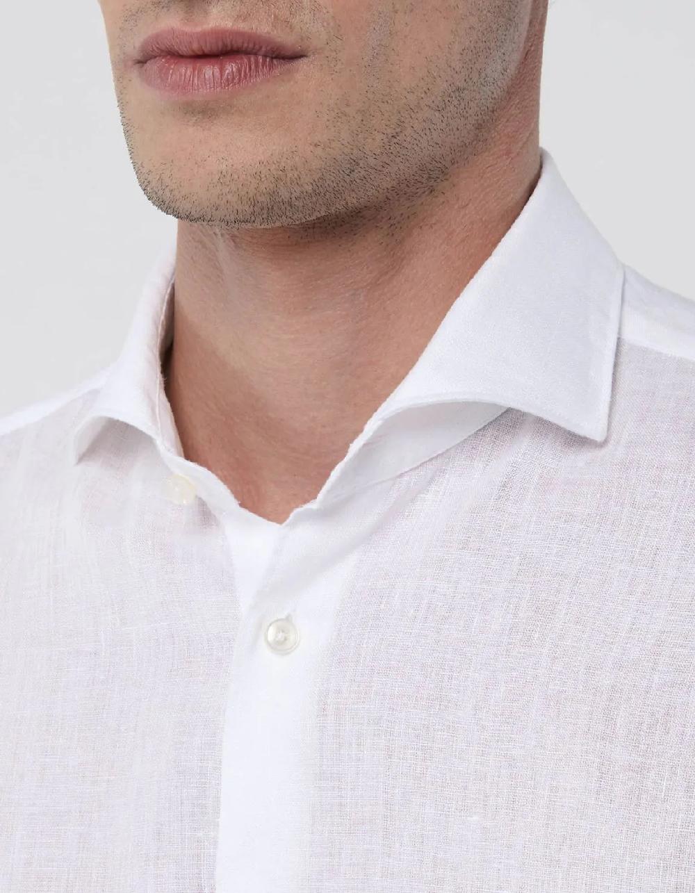 Xacus Camicia Collo francese Tinta Unita Lino Bianco