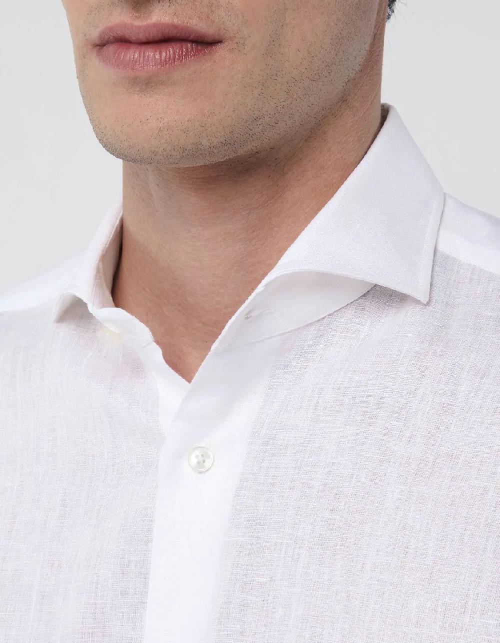 Xacus Camicia Collo francese Tinta Unita Lino Bianco