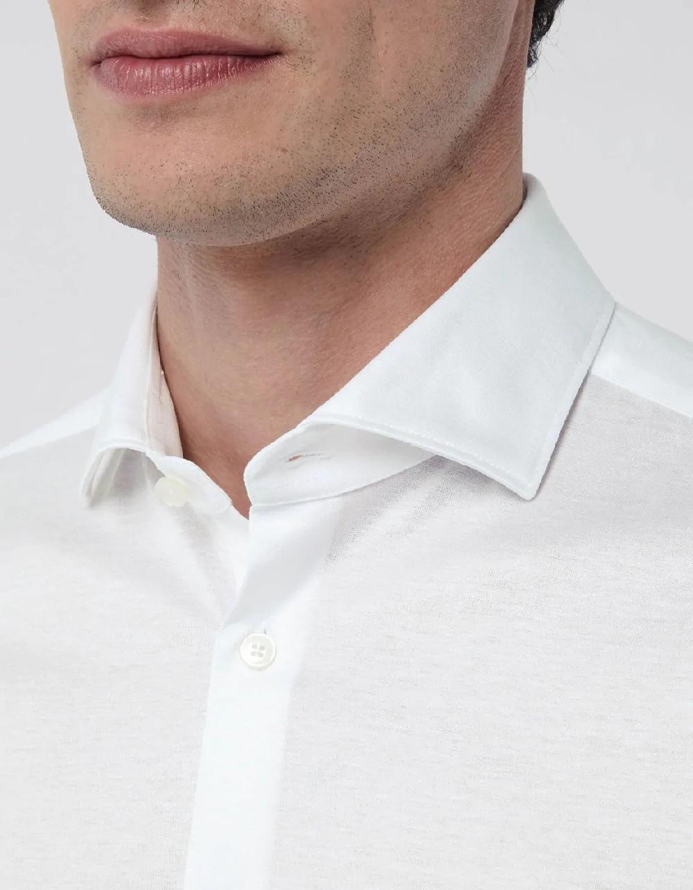 Xacus Camicia Collo francese Tinta Unita Maglia Bianco