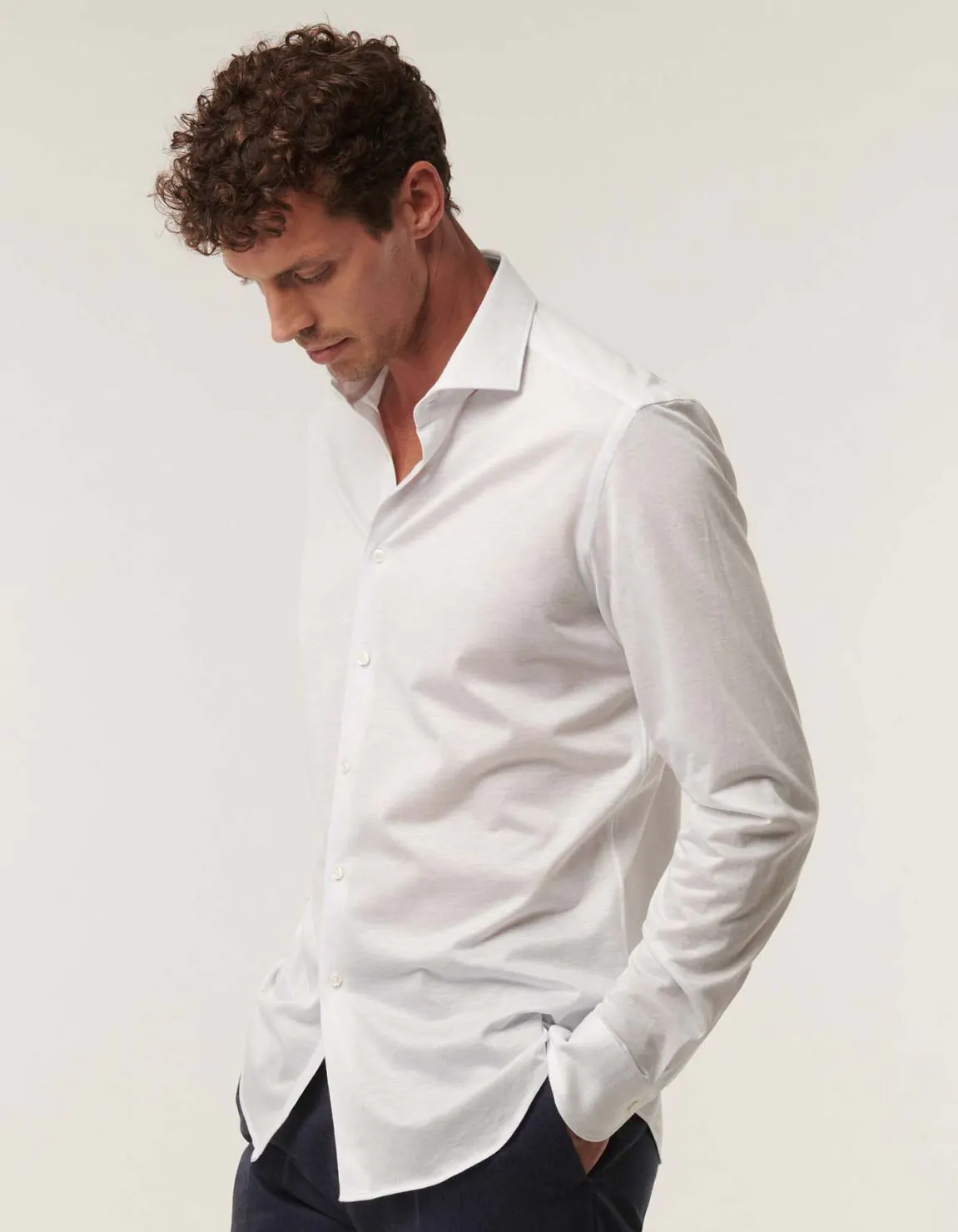 Xacus Camicia Collo francese Tinta Unita Maglia Bianco