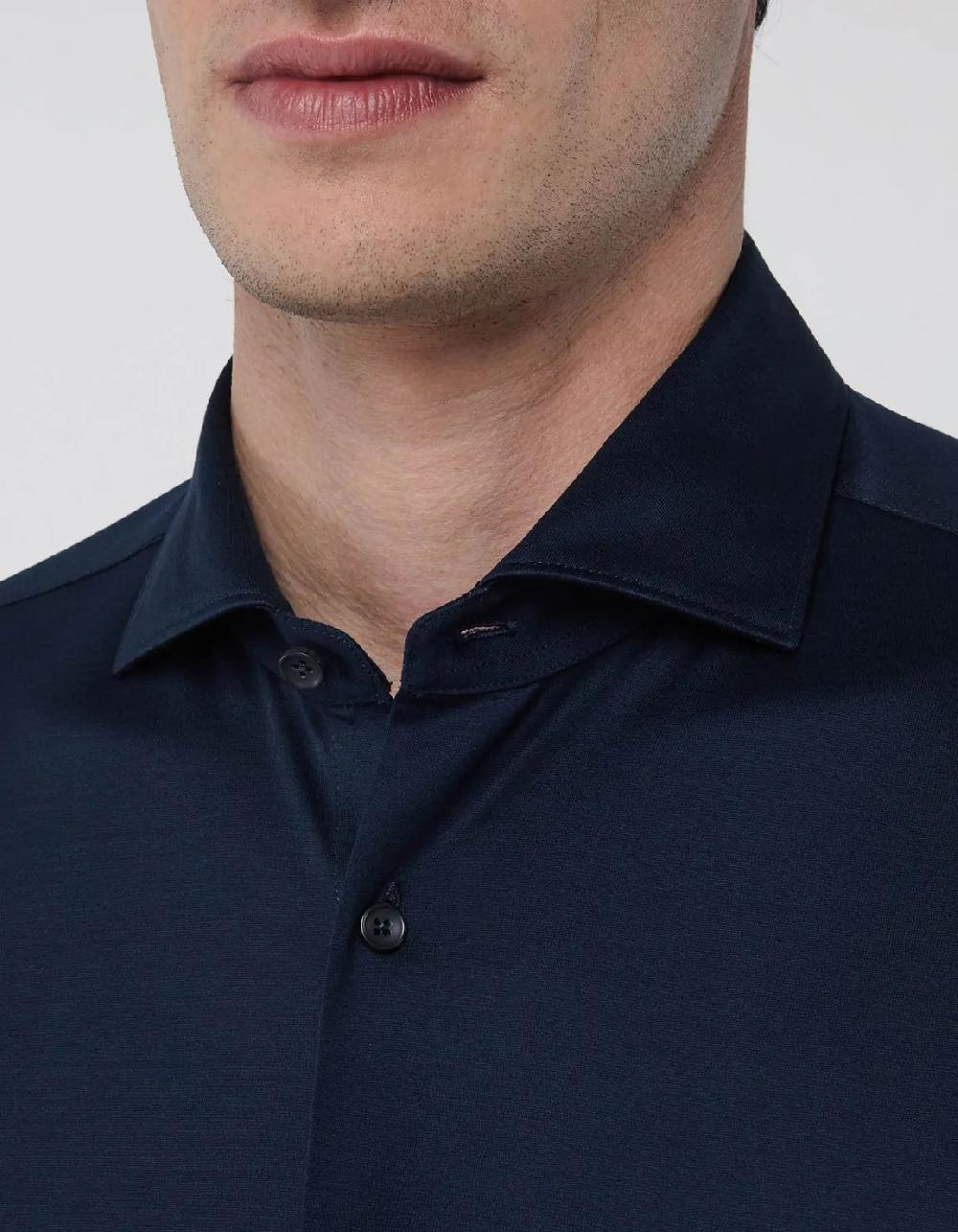 Xacus Camicia Collo francese Tinta Unita Maglia Blu navy