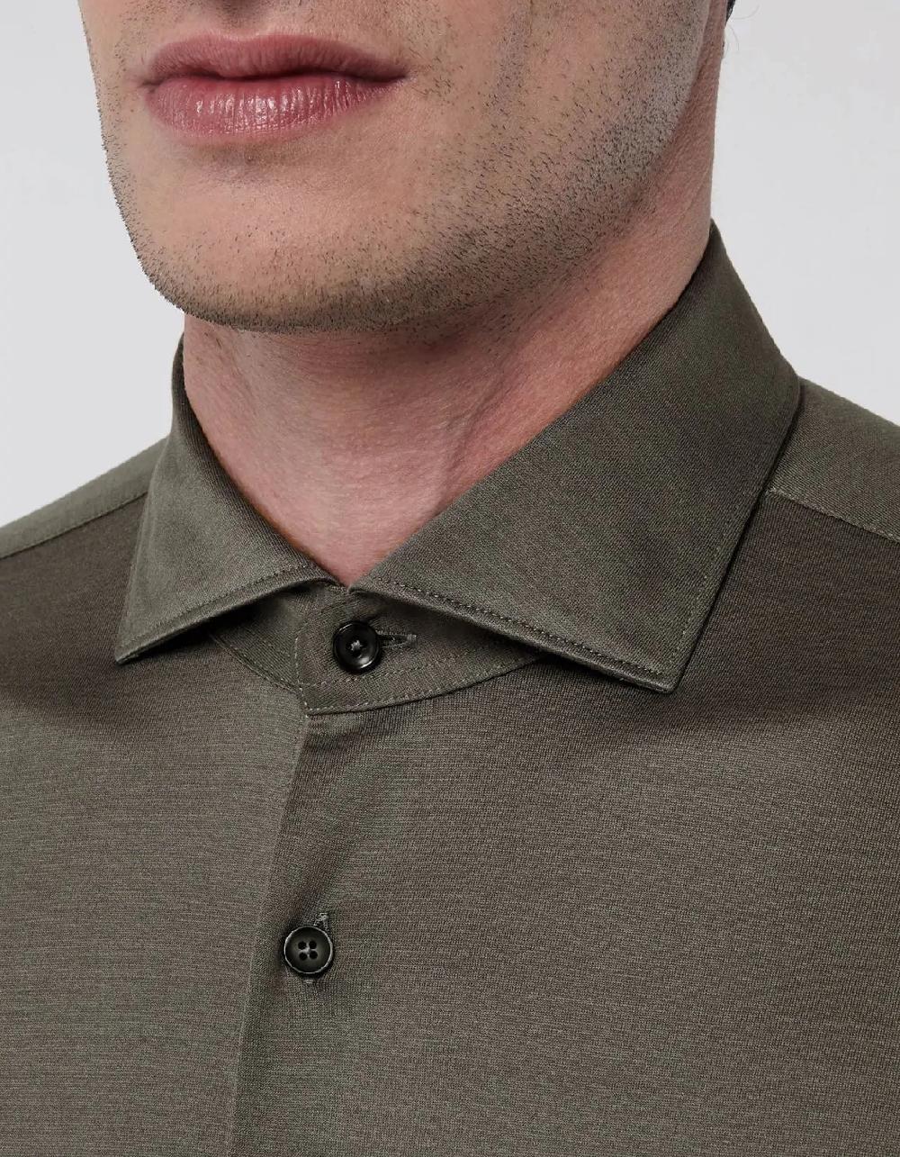 Xacus Camicia Collo francese Tinta Unita Maglia Fango