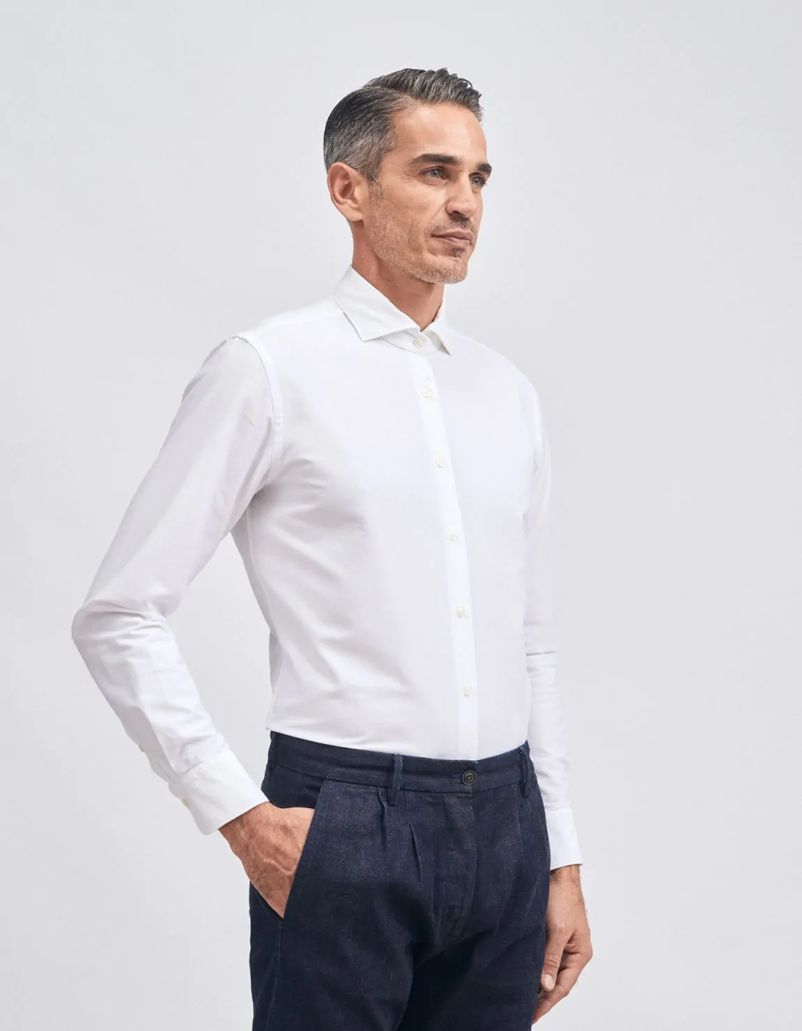 Xacus Camicia Collo francese Tinta Unita Oxford Bianco