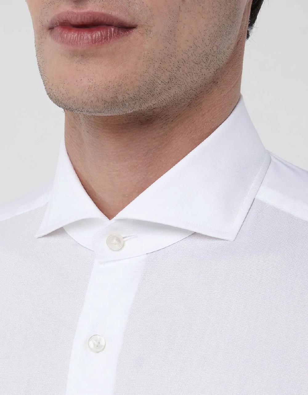 Xacus Camicia Collo francese Tinta Unita Oxford Bianco