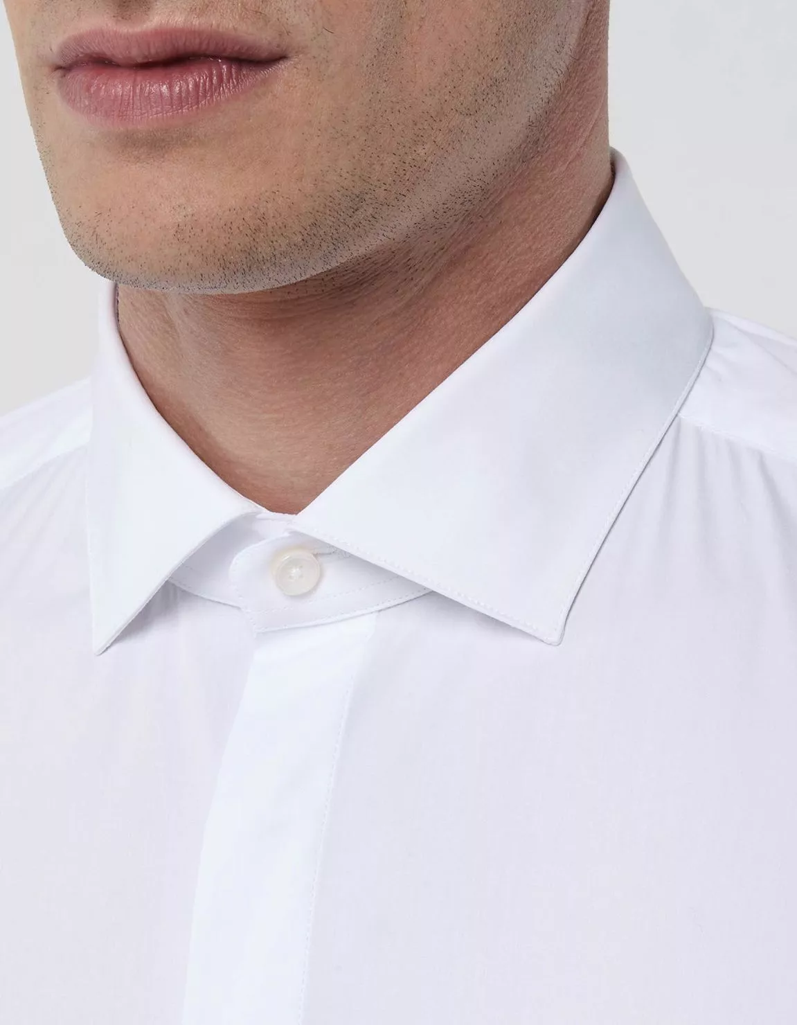 Xacus Camicia Collo francese Tinta Unita Popeline Bianco