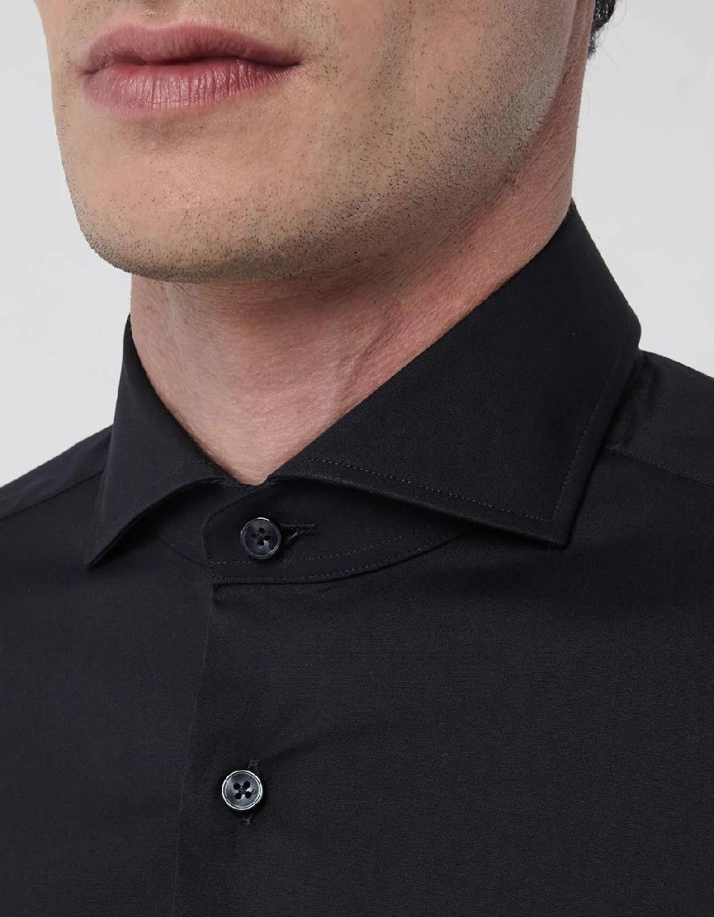 Xacus Camicia Collo francese Tinta Unita Popeline Nero