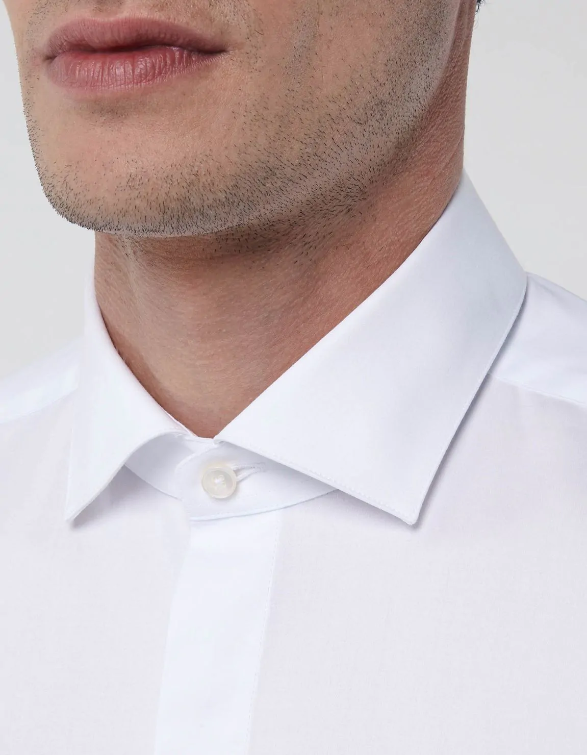 Xacus Camicia Collo francese Tinta Unita Tela Bianco