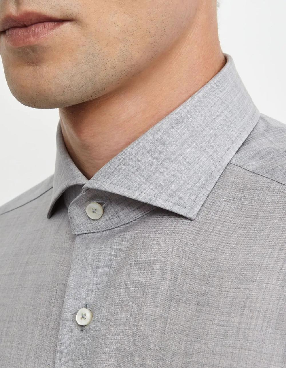 Xacus Camicia Collo francese Tinta Unita Tela Grigio melange