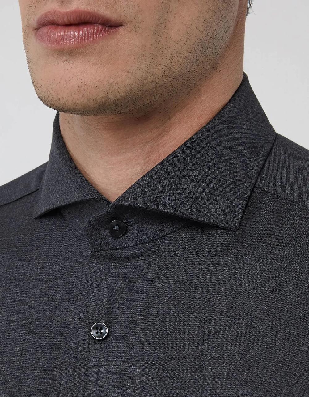 Xacus Camicia Collo francese Tinta Unita Tela Grigio scuro