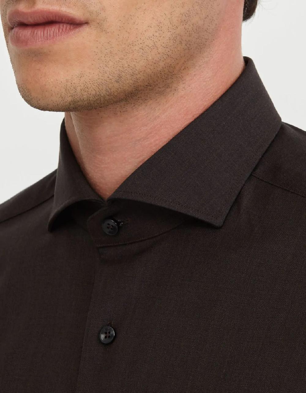 Xacus Camicia Collo francese Tinta Unita Tela Verde bosco