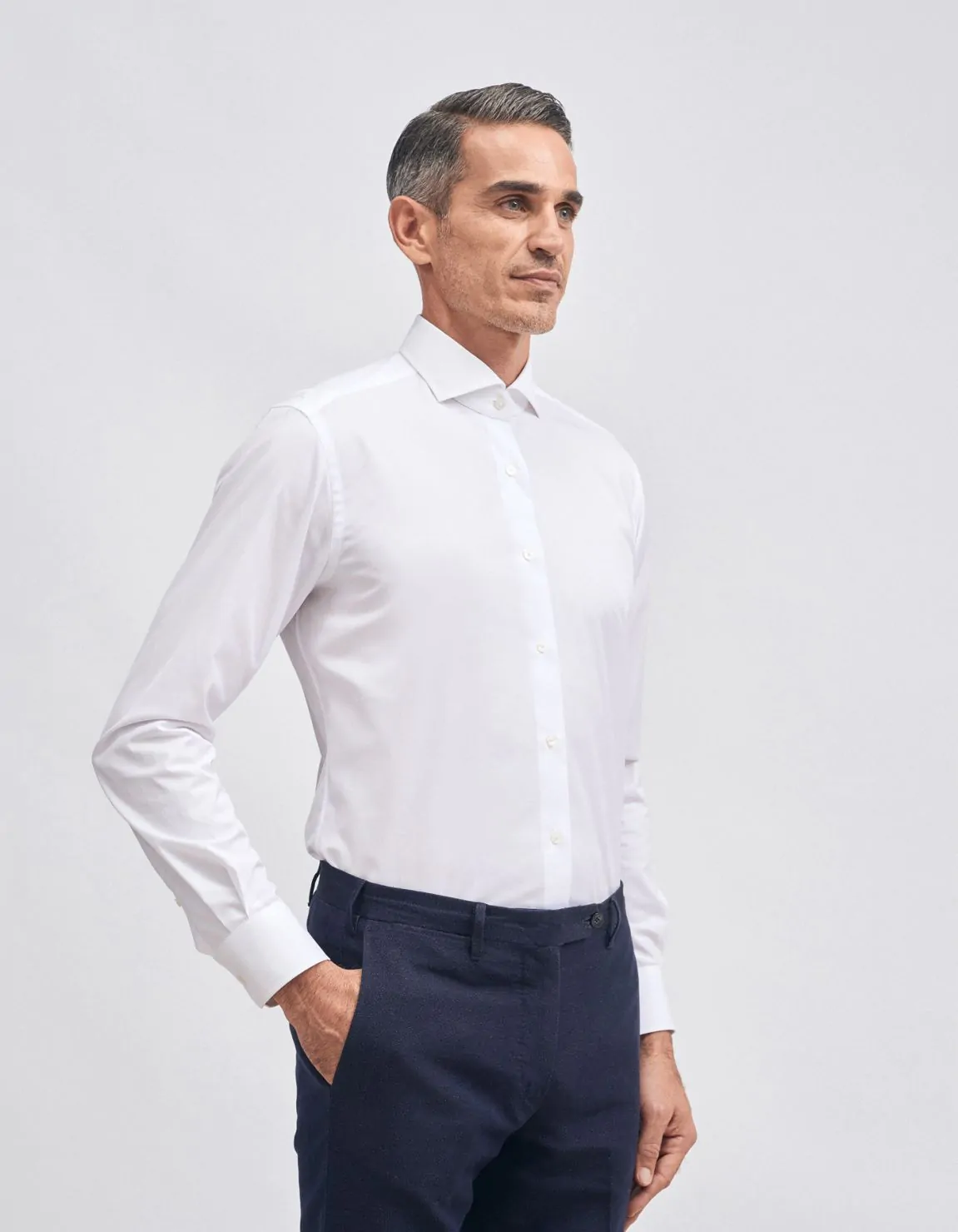 Xacus Camicia Collo francese Tinta Unita Twill Bianco